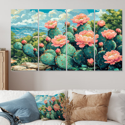 Cactus jardin en fleurs II - Art mural floral de cactus - Art mural traditionnel pour le salon
