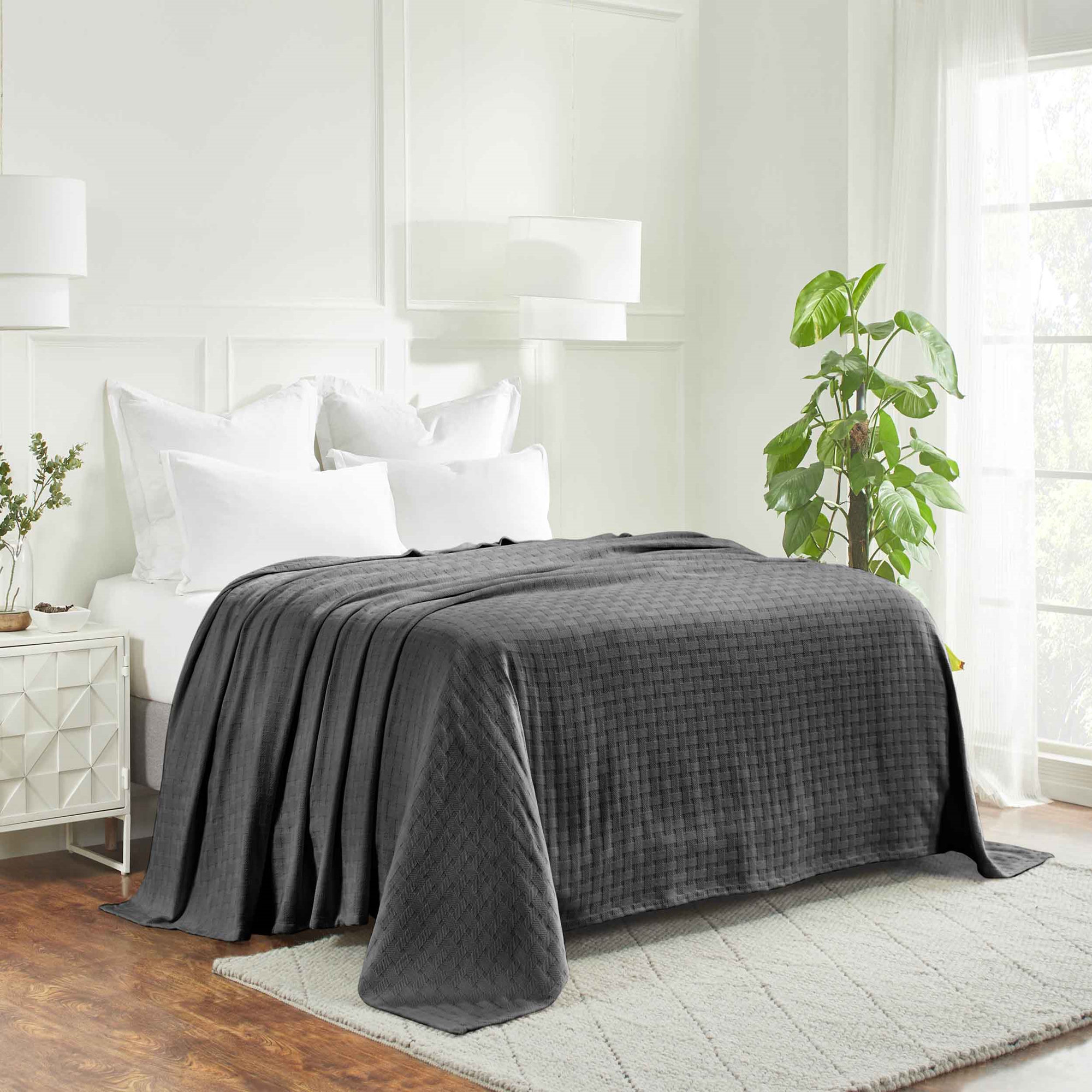 Bertie Cotton Machine Woven Throw Blanket, Throw, Charcoal