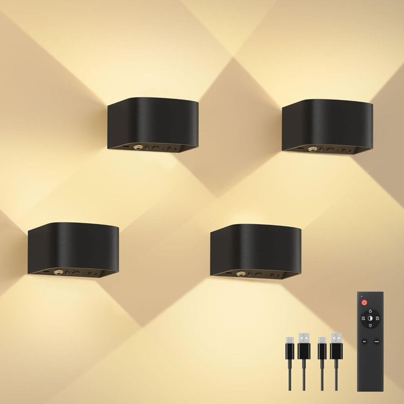 FULEN 4 Pack Motion Sensor Wall Lamp with Remote Control 3 Colours Wireless Wall Light LED Indoor Up and Down Wall Sconce 5000mAh Rechargeable Battery Powered Wall Lamps Brightness Adjustable