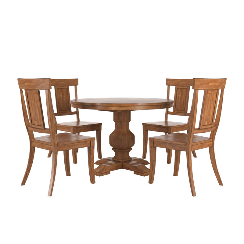 Ensemble de salle à manger 5 pièces à plateau rond en bois de chêne massif 45 po avec chaises, Brun, Brun