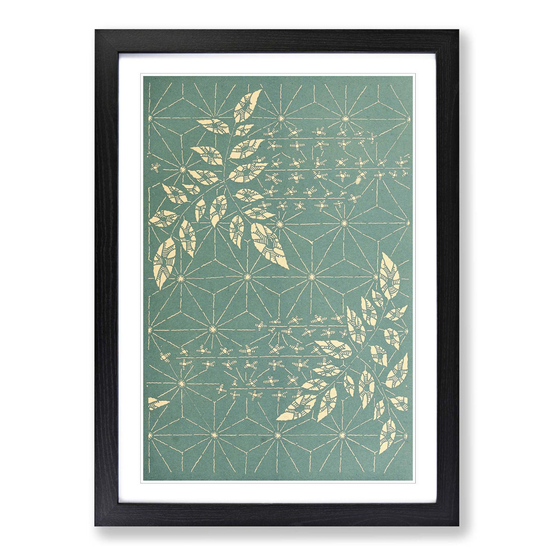 Japanese Oriental Geometrics and Leaves - Framed Print