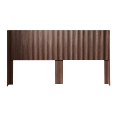 Modern Farmhouse Wood Headboard King Size 80.2 In Wide Wall Mounted Fluted Panel Wingback - Walnut