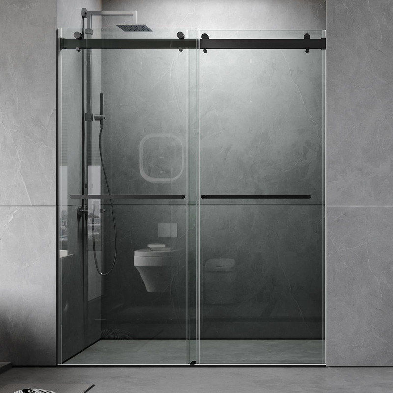 60'' W x 76'' H Door Sliding Frameless Shower Door with 3/8-in (10mm)Tempered Glass, Matte Black