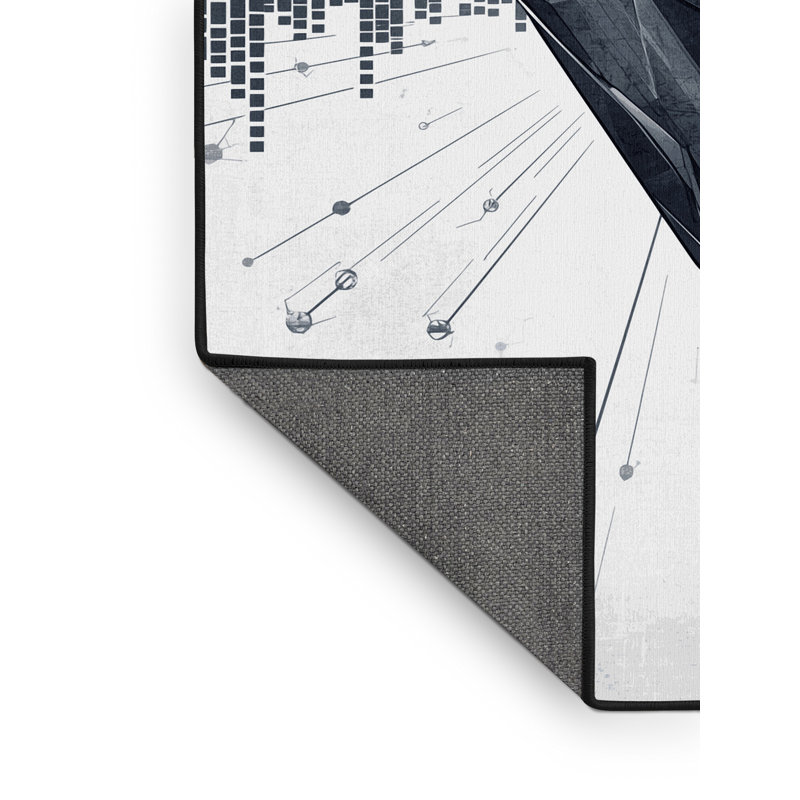 Soft Plush Snediker Streamer Setup Mic Modern Geometric Area Rug in Blue – Black Binding, 5x8