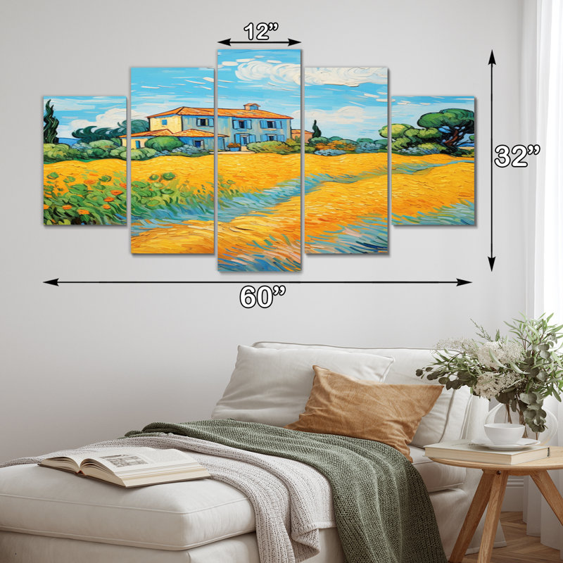 Vangogh la maison jaune à Arles II - impression d'art sur toile Vangogh - 5 panneaux