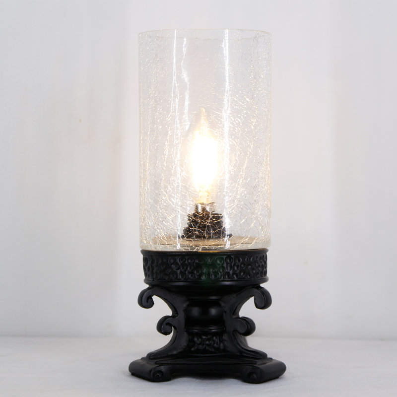 Small Crackled Glass Table Lamp Mini Candle Desk Night Light Resin Base 4"D x 4"W x 10.5"H