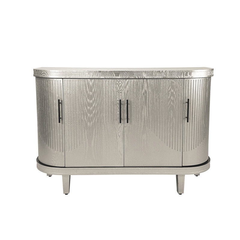 Modern Curved Sideboard 47.2-Inch Decorative Storage Cabinet,Wooden Console Table Coffee Bar Cabinet With 4 Doors And Adjustable Interior Shelves