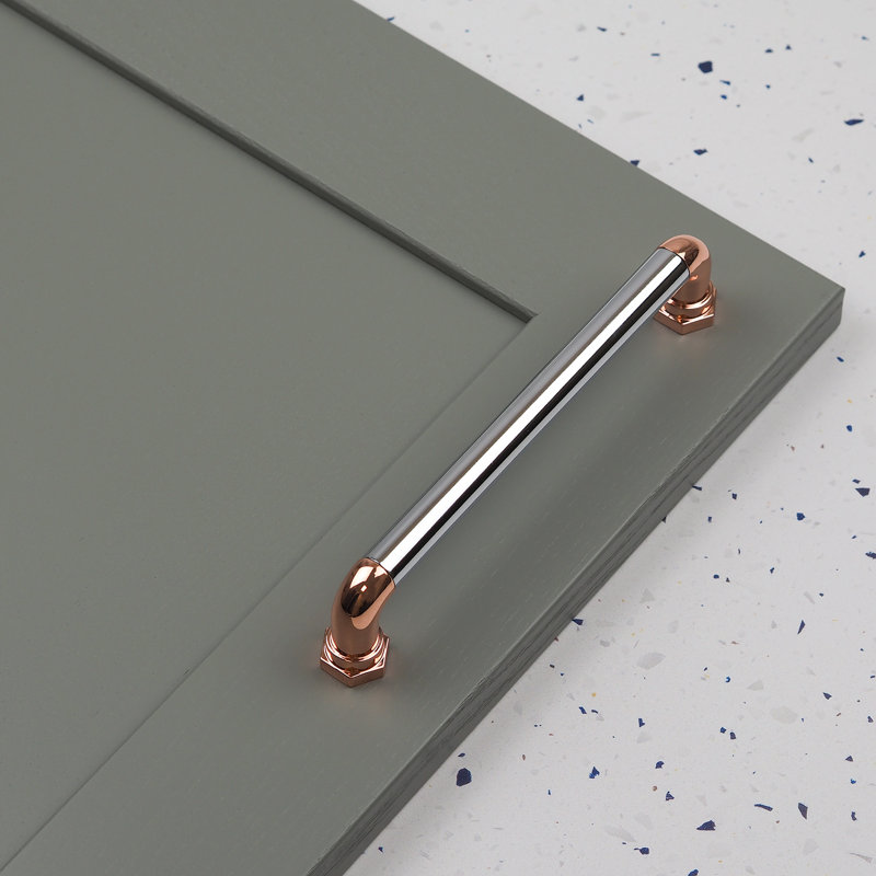Polished Chrome & Copper Industrial D-Bar Handles, 160mm