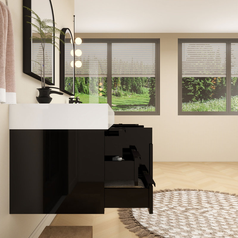 Meuble-lavabo simple mural 72 po Jessica, Noir brillant