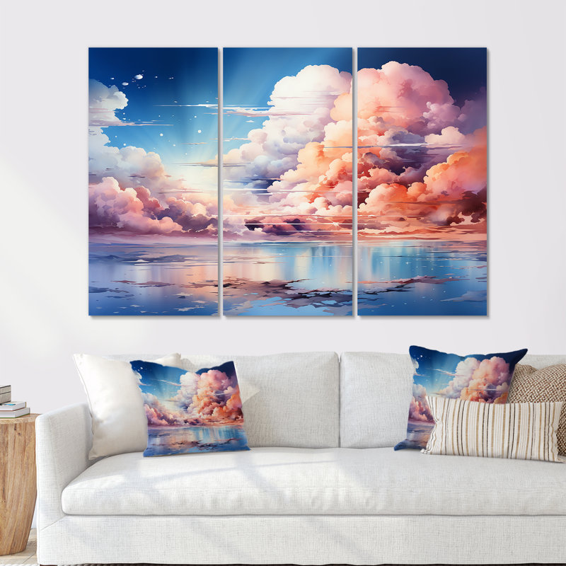 Fantaisie, ciel, paysage, minimalisme - ensemble de décorations murales ciel, Toile tendue, H 40 po x l 60 po x P 1 po
