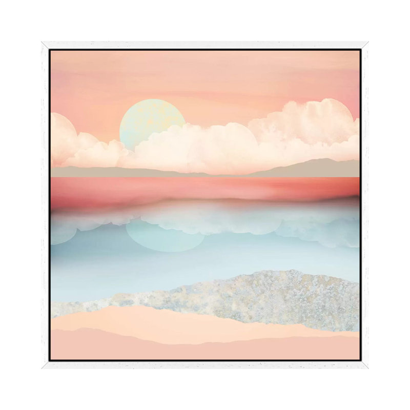 Mint Moon Beach - Print on Canvas, 45.72 cm H x 45.72 cm W, White Framed
