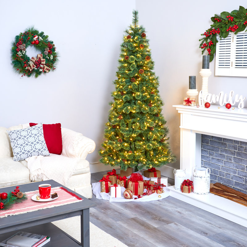 Lighted Artificial Christmas Tree, 7' H