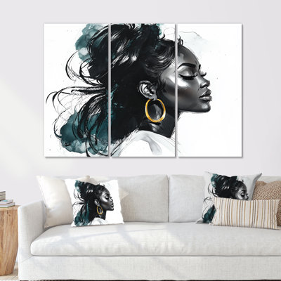 Emerald Portrait Of African American Woman - Fashion Woman Wall Art Print Set