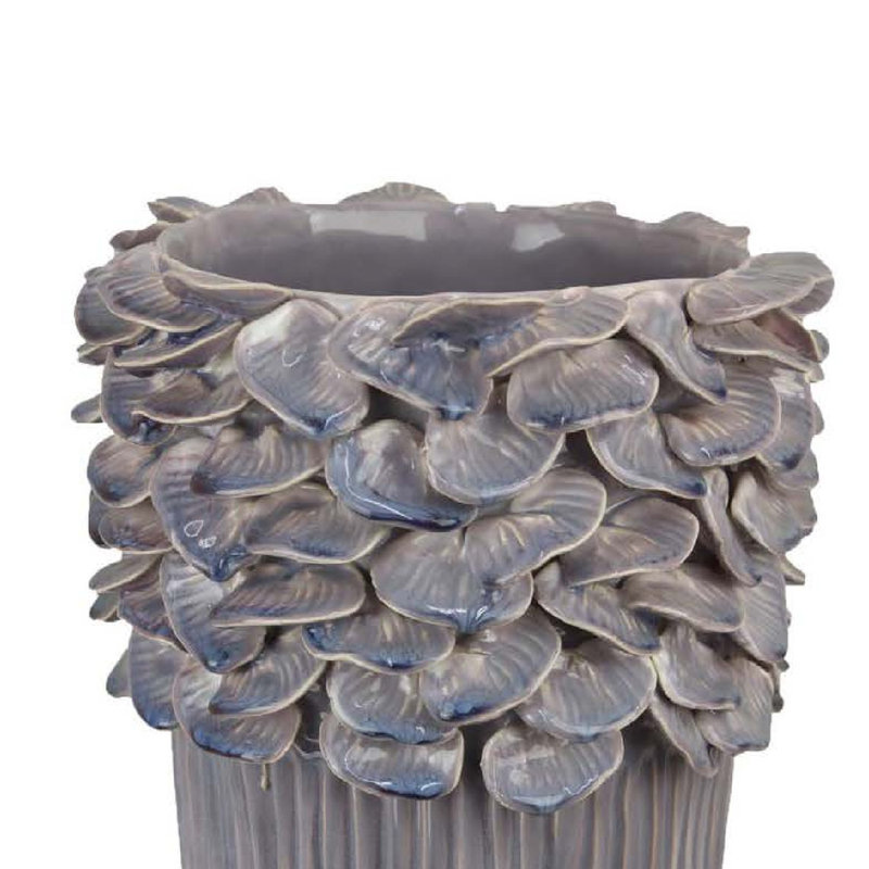 Kiana Decorative Vase, Gray Ceramic Flared Scales Rim Accent, 16.14" H x 10" W x 9.5" D