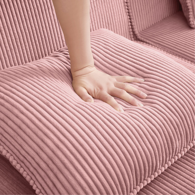 Canapé d'angle modulaire moderne 3 places en velours côtelé rose, en forme de U, avec coussins décoratifs et 2 poufs amovibles - Rose