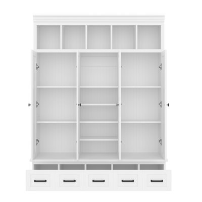 Lykins with Bench, 5 Storage Cubbies, 4 Doors, 5 Drawers and Adjustable Shelves