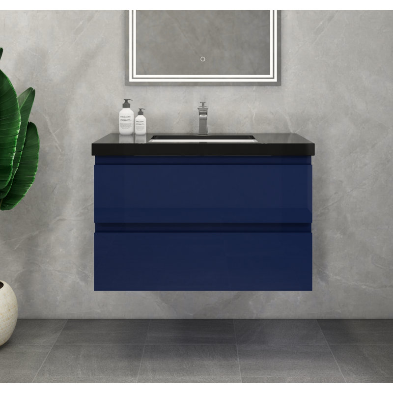 Ensemble de meuble-lavabo simple mural 36 po McConnico, Bleu lustré
