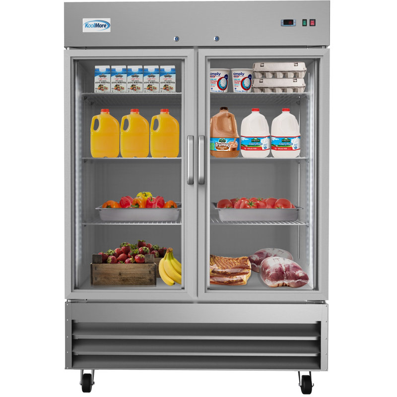 54'' Stainless Steel Double Door Commercial Refrigerator with Glass Doors