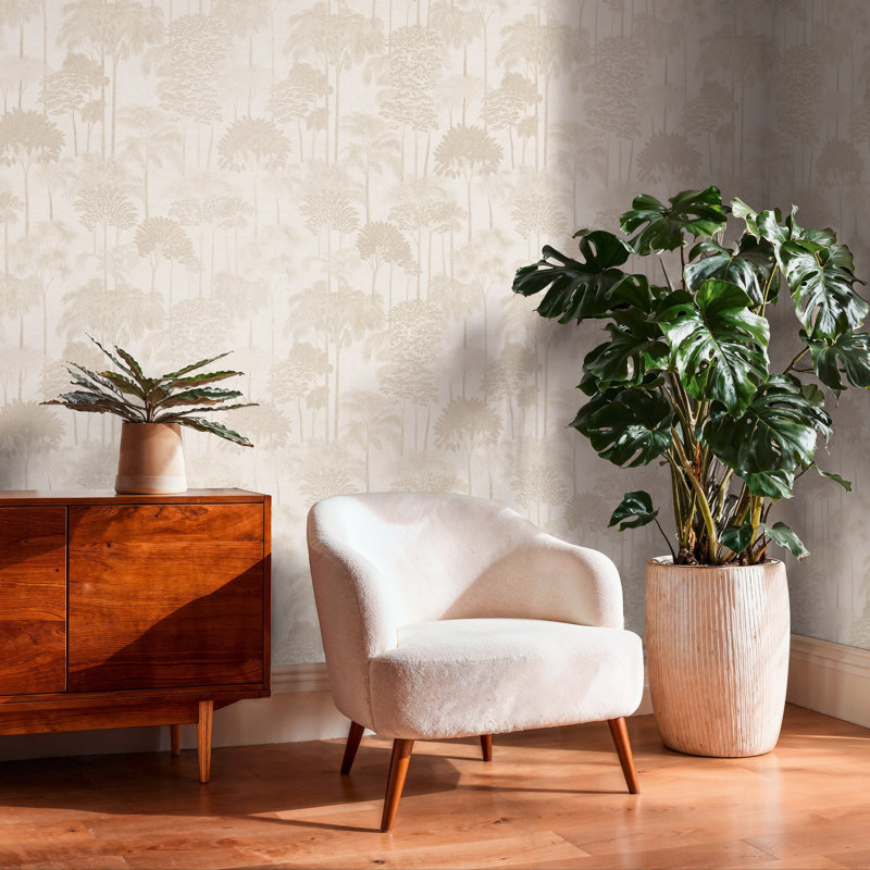 Havana 2 Collection Palm Trees Wallpaper Roll, Off-White