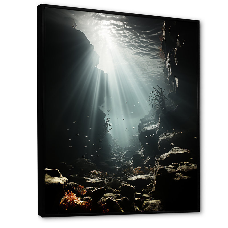 Rêve côtier sous-marin - salon d'art mural plage et océan, Cadre flottant noir, 32" H x 24" W