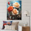 Décoration murale beige et orange rose - roses, art mural salon-97186492-97186470