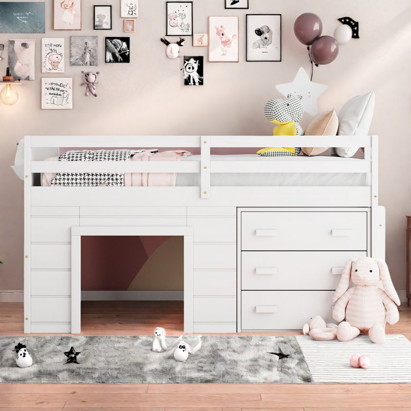 Lit mezzanine simple avec armoire et tablette, Blanc