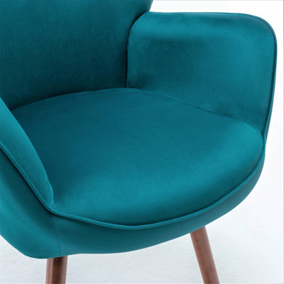 Fauteuil à oreilles de style Mid-Century moderne, fauteuil capitonné en tissu de polyester avec pieds évasés en bois massif pour le bureau de la chambre à coucher et du salon