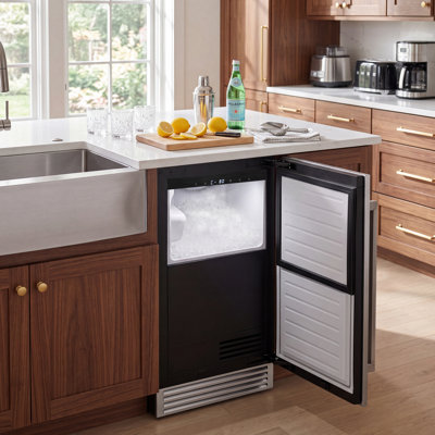 Machine à glaçons en pépites de 38 cm (15 po), encastrable ou autonome, avec pompe de vidange, capacité de production quotidienne de 40 kg (88 lb), en acier inoxydable