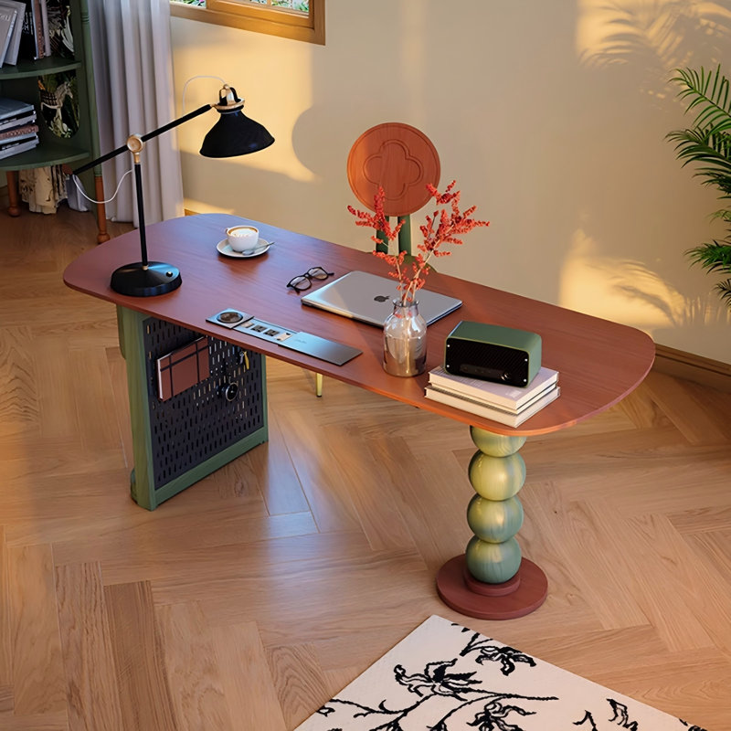 Bureau d'écriture rectangulaire en bois massif 70,87 "brun et vert avec panneau perforé, H 29,53 po x l 70,87 po x P 27,56 po