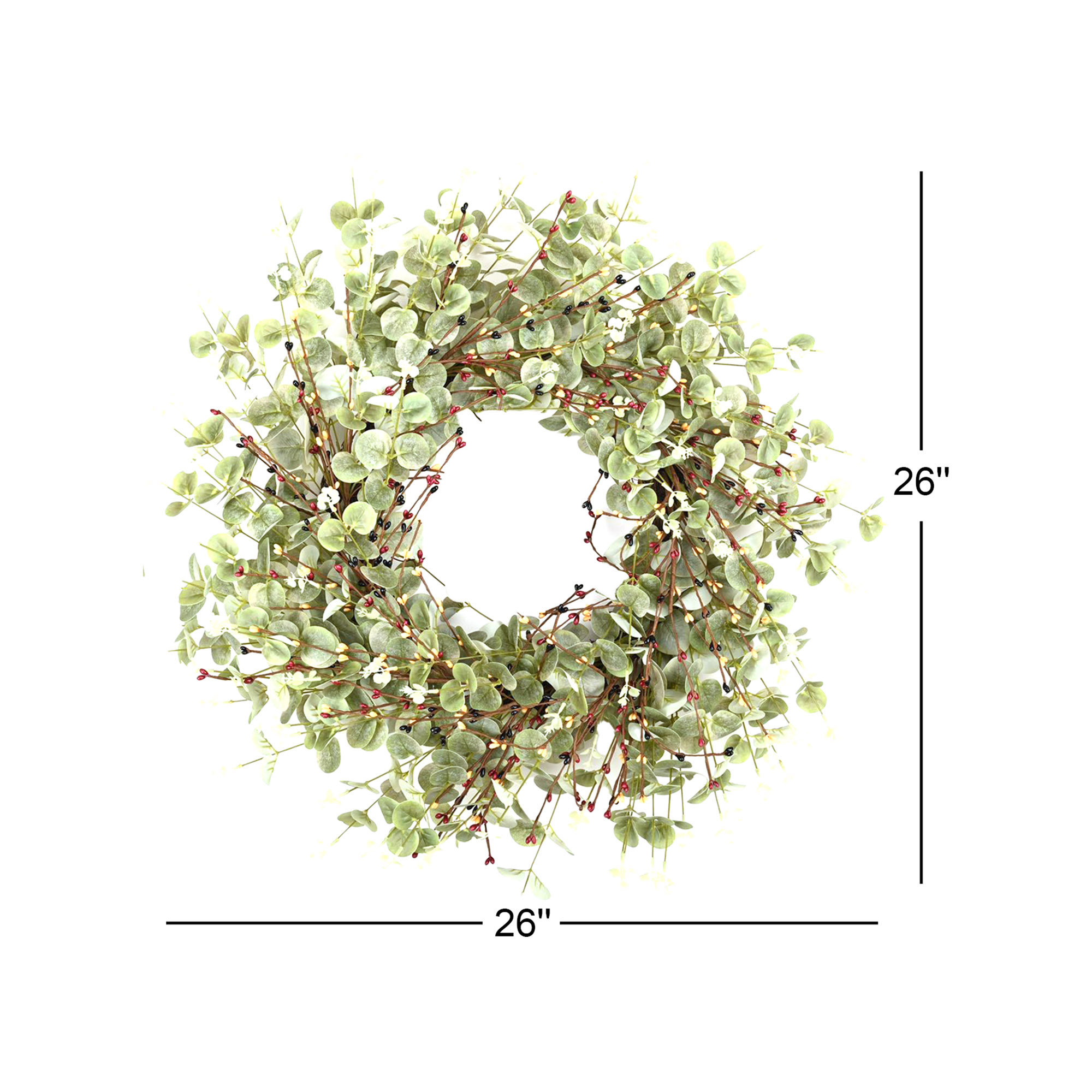 Noga 26" Faux Everyday Eucalyptus Berry Wreath For Front Door