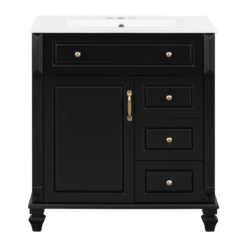 Meuble-lavabo 30 po avec comptoir en céramique, Noir