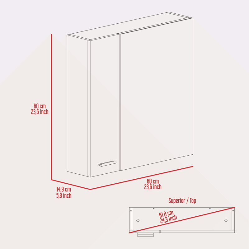Armoire à pharmacie à 4 tablettes avec miroir, Blanc