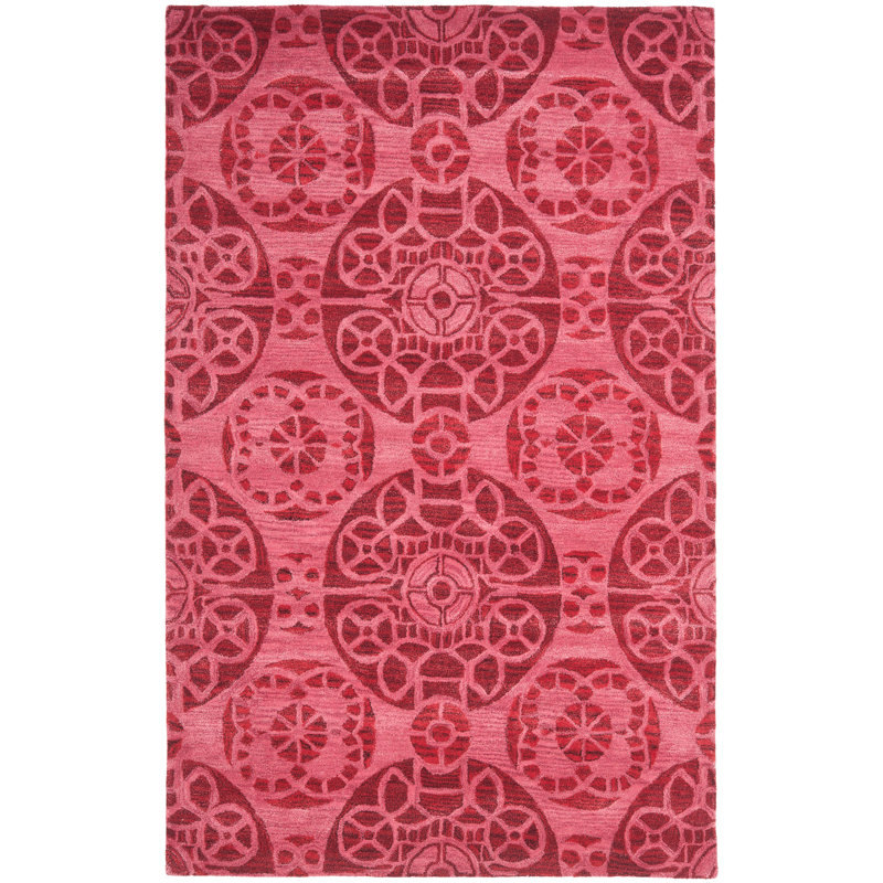 Tapis rouge en laine / viscose touffeté à la main Kouerga, Rectangle 3 pi x 5 pi