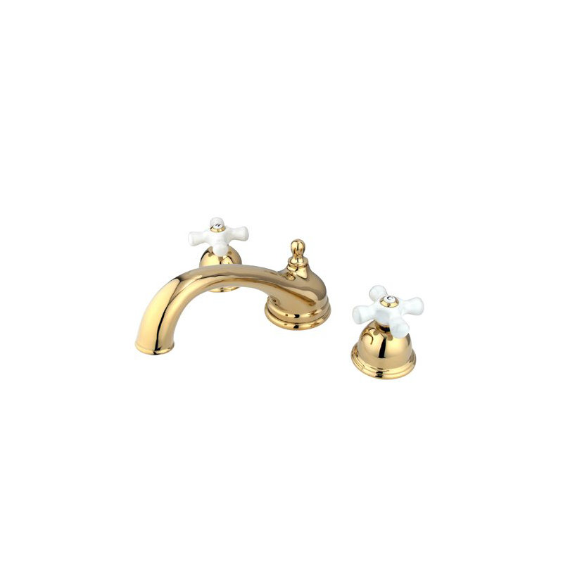 Double Handle Deck Mounted Roman Tub Faucet, Polished Brass