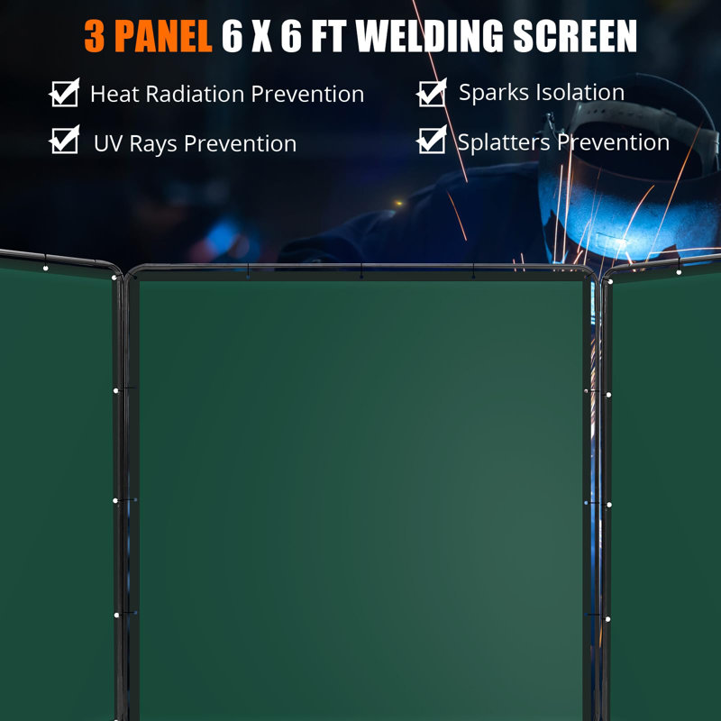 3-Panel Welding Screen 6x6FT with Frame | Flame-Resistant Vinyl Curtain, Portable Safety Barrier for Workshop, Garage & Industrial Use