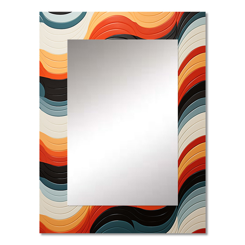 Orange Mid Century Optique Illusions III - miroir décoratif moderne Mid-Century, miroir mural Mid-Century moderne, impression d'art en métal