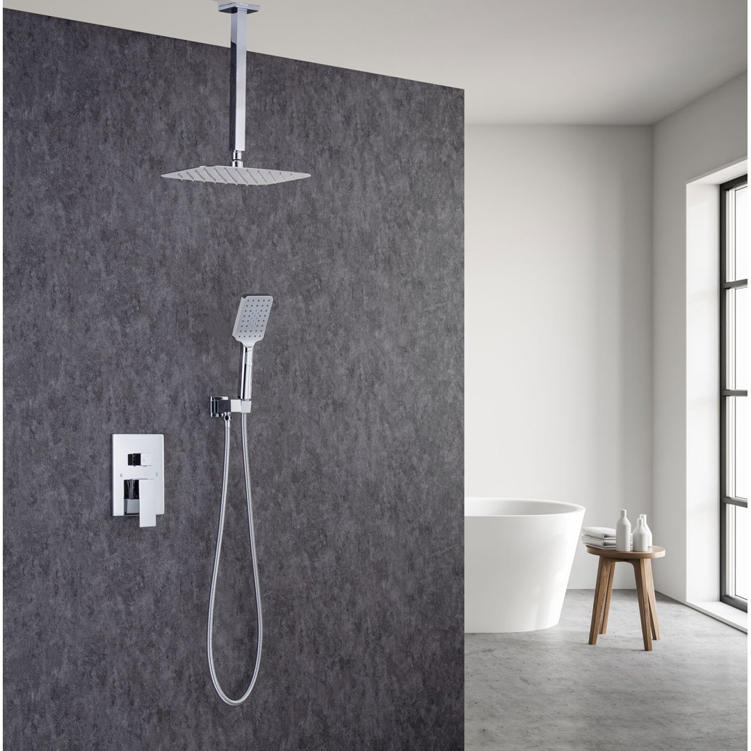 Matte Black  Pressure Balanced Complete Ceiling-Mounted Tub Shower System With Rough-In Valve Rainlex 
