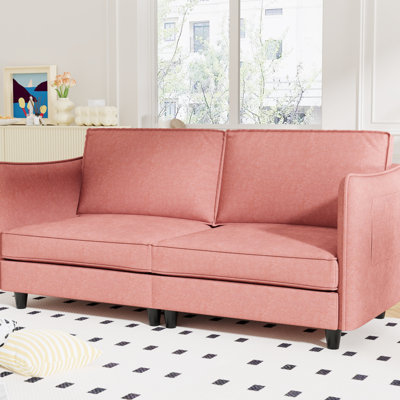 Canapé 2 places confortable de style moderne du milieu du siècle, 184 cm (72,29 po), tissu rouge, structure en bois massif, ressorts ensachés, idéal pour un appartement ou une résidence étudiante. Installation facile et rapide grâce aux marches latérales. Design élégant, rembourrage à ressorts, confort optimal.