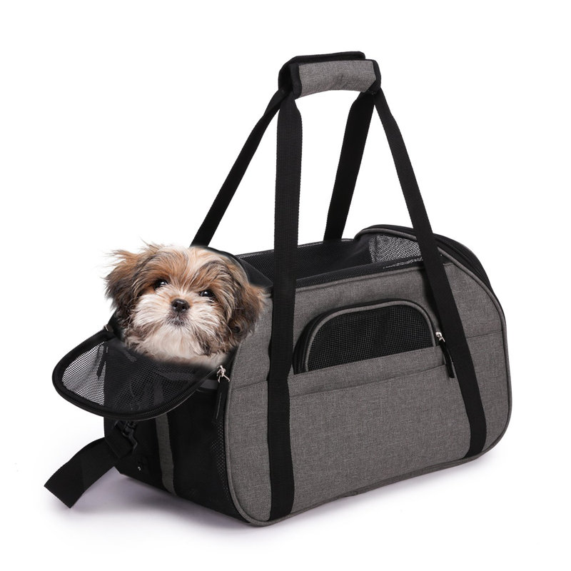 Collapsible Pet Carrier with 1 Door, 17" H x 9" W x 11.5" L, Gray