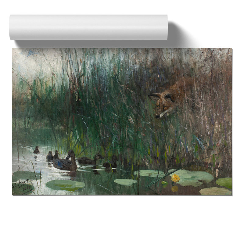 Fox Stalking Ducks by Bruno Liljefors - Frameless Print, 21cm H x 30cm W x 0.1cm D