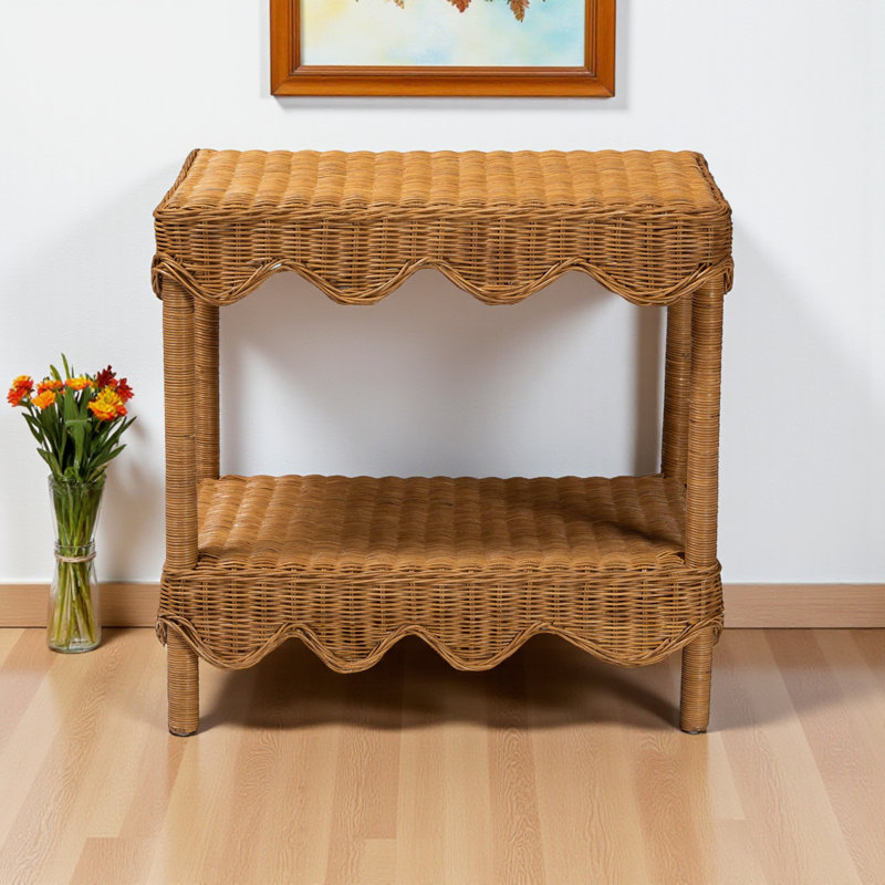 Kaden Honey Scalloped Rattan Side Table in Bohemian Light