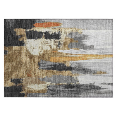 Machine Washable Indoor/Outdoor Xhevrie Black Rug
