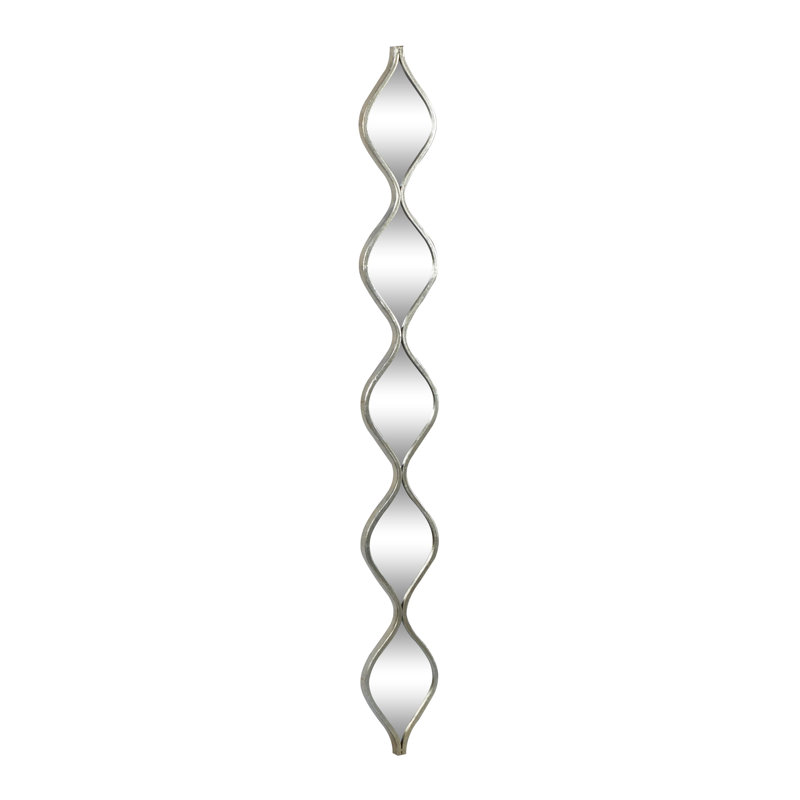 Metal Slim Stacked Chain 5 Layer Room Wall Mirror with Tear Drop Pattern and Foil Detailing, Silver