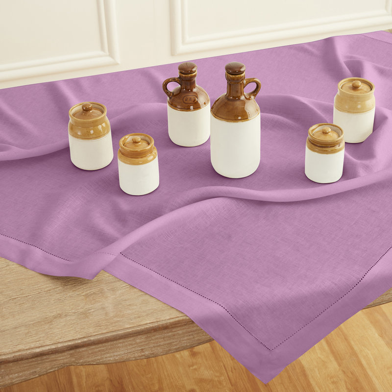 100% Pure Linen Hemstitch Table Cloth - Classic Hemstitch, Lilac, 108" x 60"