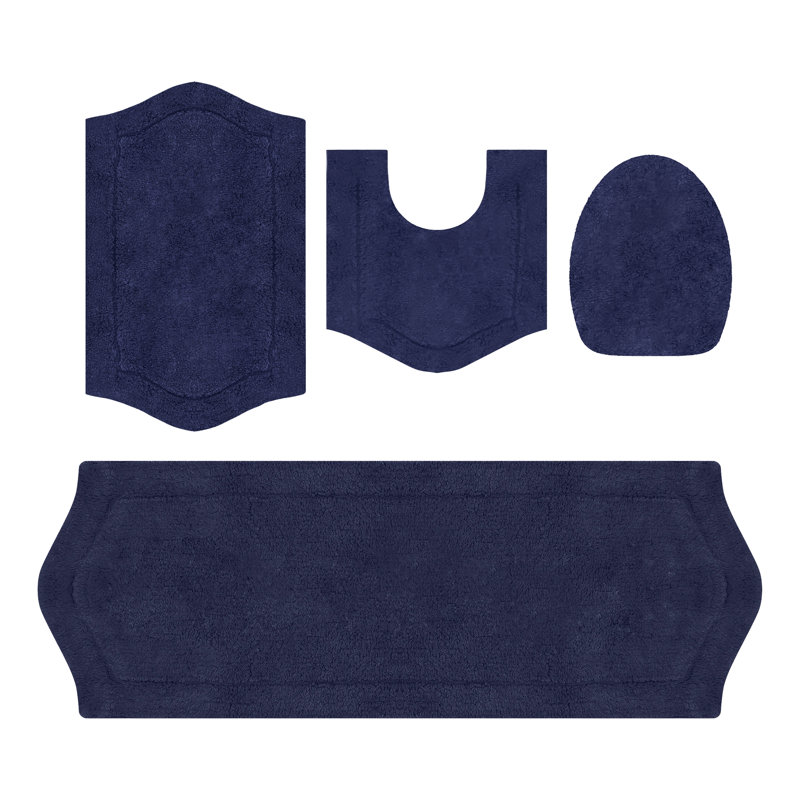 Ensemble de tapis de bain 4 pièces avec couvercle Waterford, séchage rapide, tapis lavables à la machine, absorbant, Marine