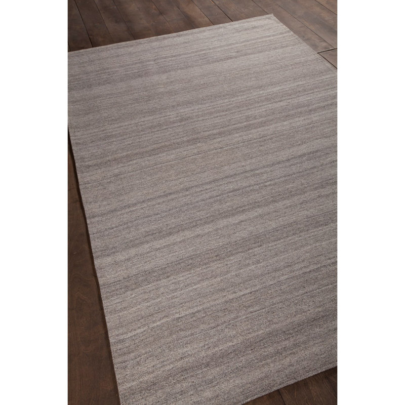 Tapis rayé gris foncé / gris en laine tissé à plat à la main Glendenning, Rectangle 5 pi x 7 pi 6 po