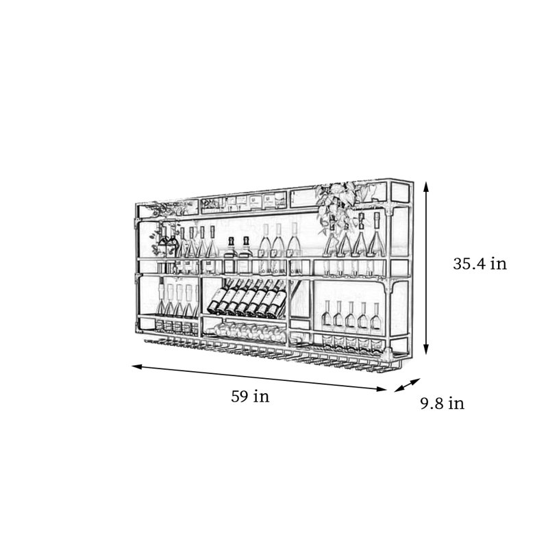 Wall mounted wine rack, Gold, 35.4" H x 59" W x 9.8" D