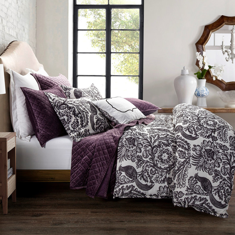 Augusta Toile Black and White Classic French Toile Botanical Print Comforter Set, Queen Comforter + 2 Standard Shams