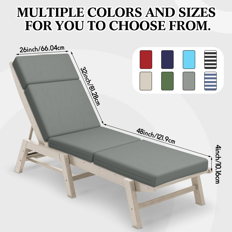 4In Chaise Lounge Cushions Outdoor, Gray, 48" W x 26" D