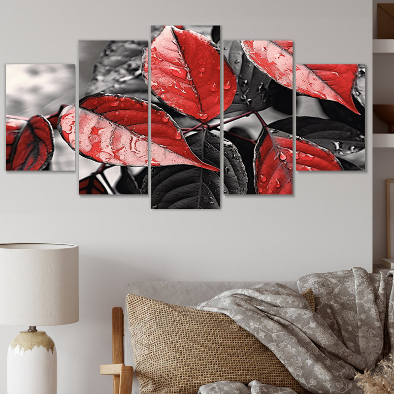 " Red Gray Leaves On Tree V " 5 - Pieces